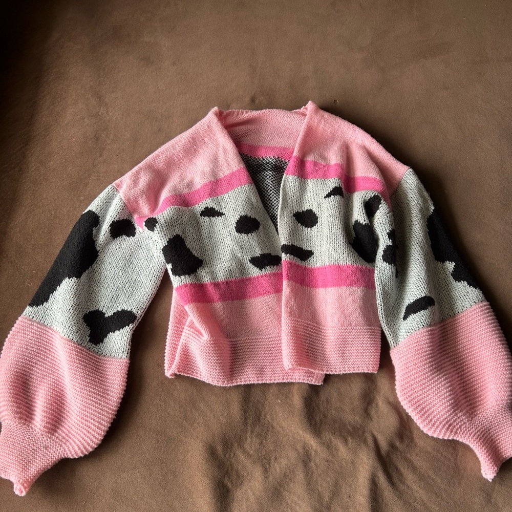 SHEIN Pink and Black Cardigan Sweater with Playful Pattern